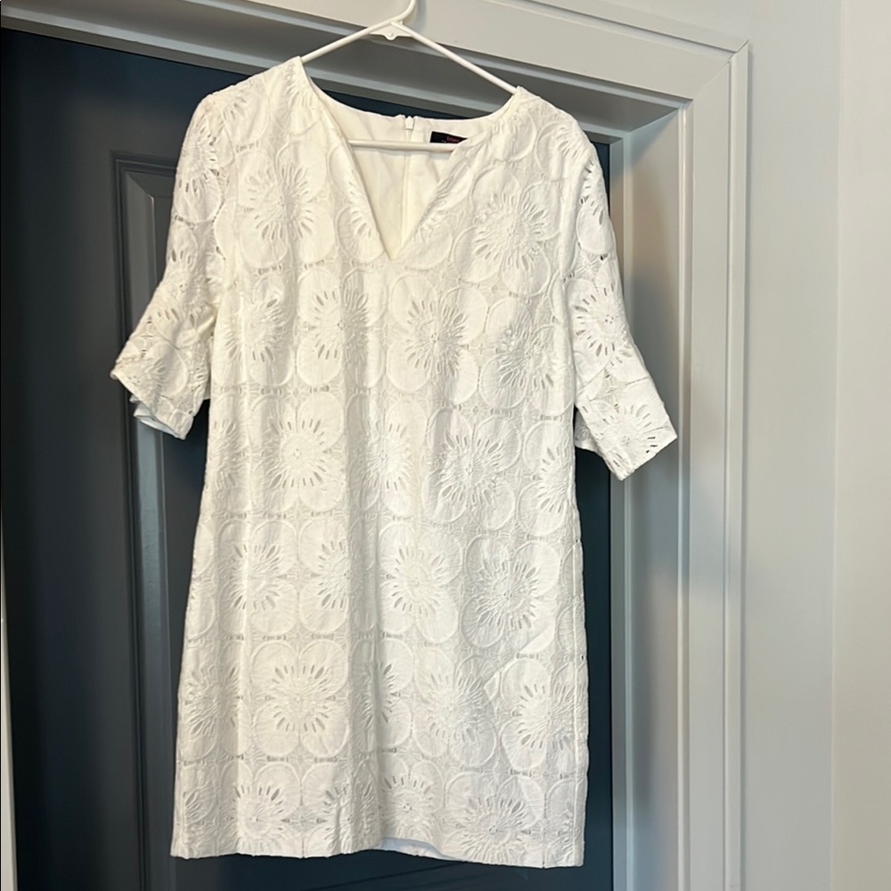 Trina Turk White Sheath Dress with Bell Sleeves